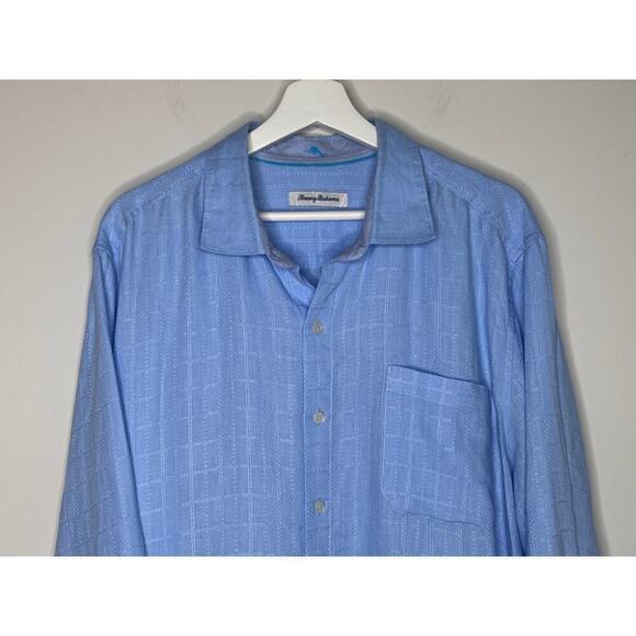 Tommy Bahamas 100% Linen Grid Blue Button Down Shirt Men's Size XL - Picture 2 of 9
